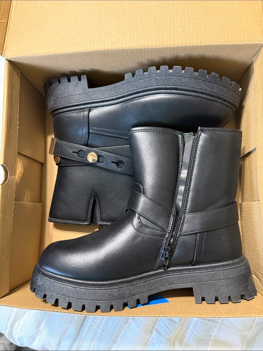 Sugar Black women Zip Combat Boots